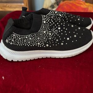 Stylish Black Kids Shoes with Rhinestone Accents
